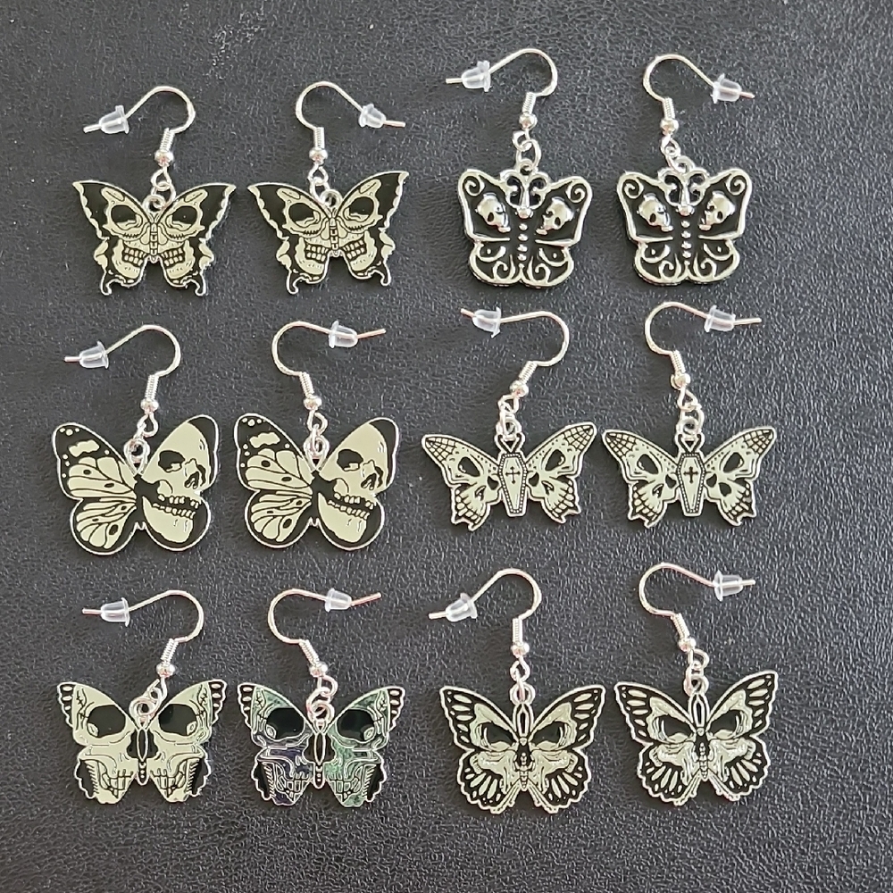 Hand Crafted Butterfly and Skull Earrings